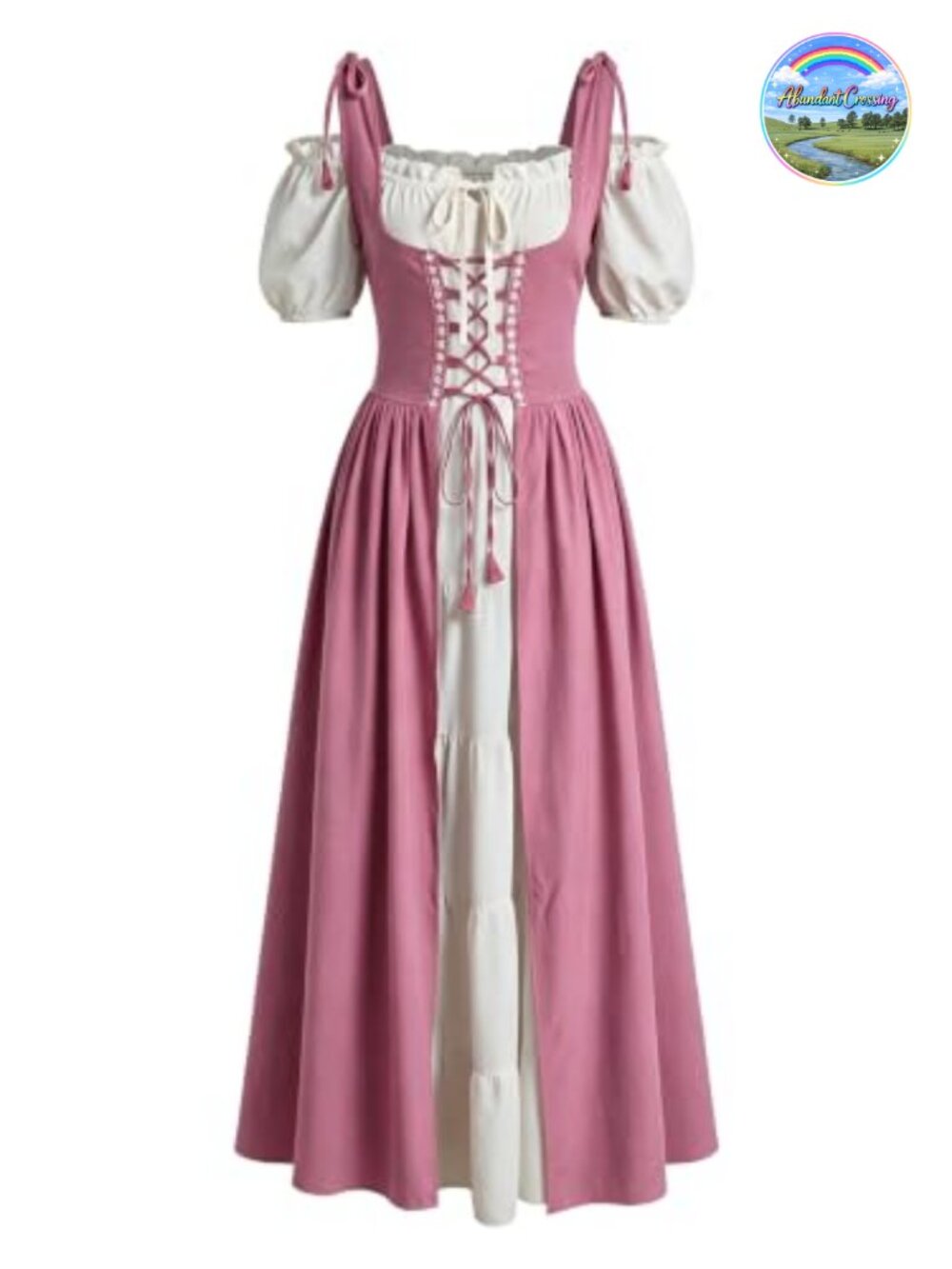 Renaissance Costume Medieval Dress Chemise Overdress Lace-Up Brocade